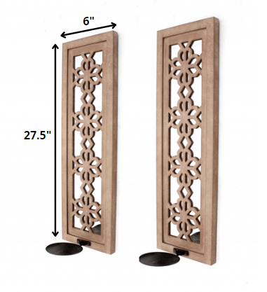 Tan Rustic Lattice Mirrors - Candle Holder Sconce Set By Homeroots | Wall Decor | Modishstore - 2