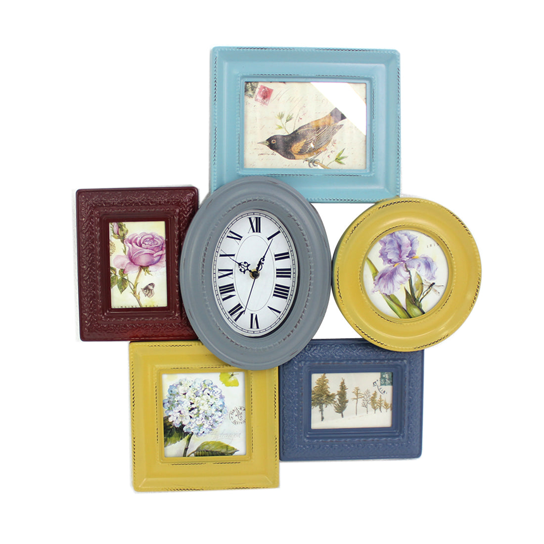 Multi-Color Vintage Wood Photo Frame & Clock - Wall Decor By Homeroots | Wall Decor | Modishstore
