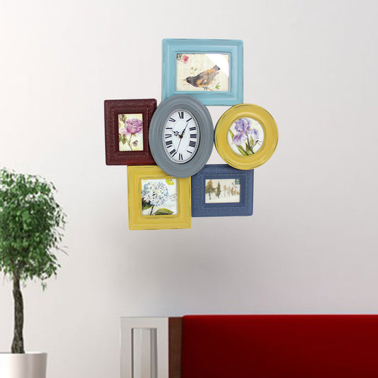 Multi-Color Vintage Wood Photo Frame & Clock - Wall Decor By Homeroots | Wall Decor | Modishstore
