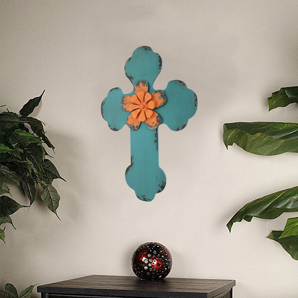 Blue Rustic Cross Wooden - Wall Decor By Homeroots | Wall Decor | Modishstore