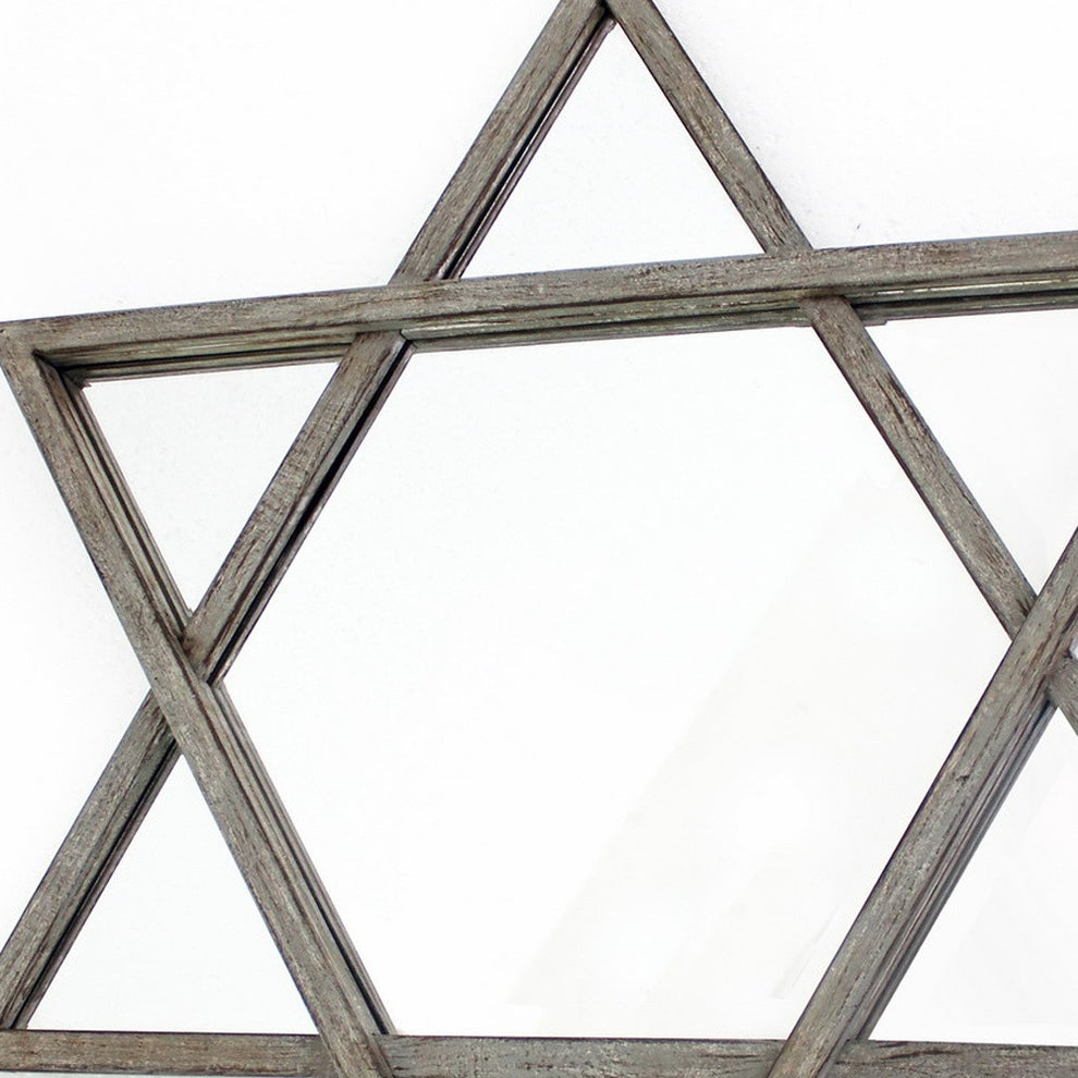 Silver Rustic Hexagram Wooden - Cosmetic Mirror By Homeroots | Mirrors | Modishstore - 5