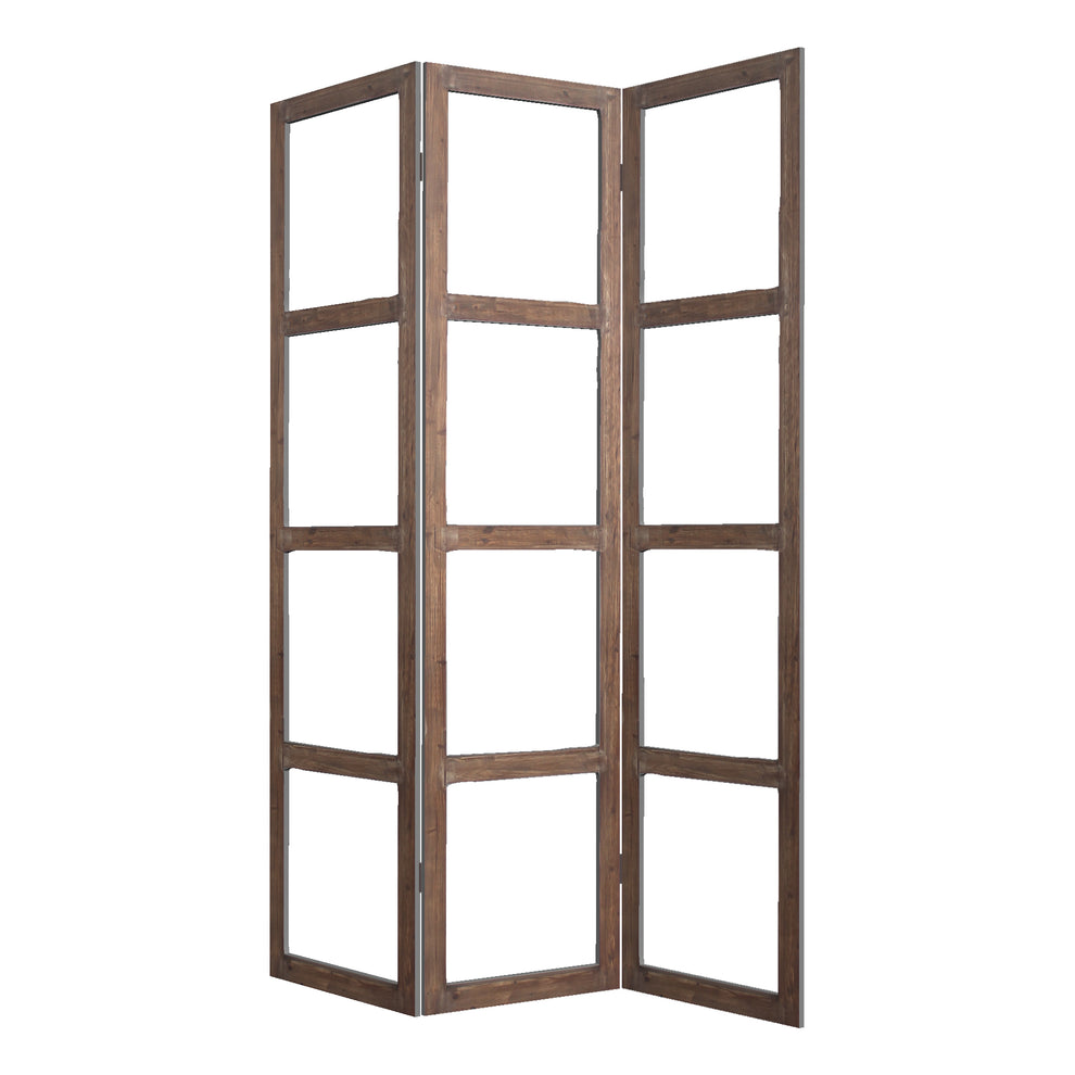 Brown Wood Glass Screen By Homeroots | Room Dividers | Modishstore - 2