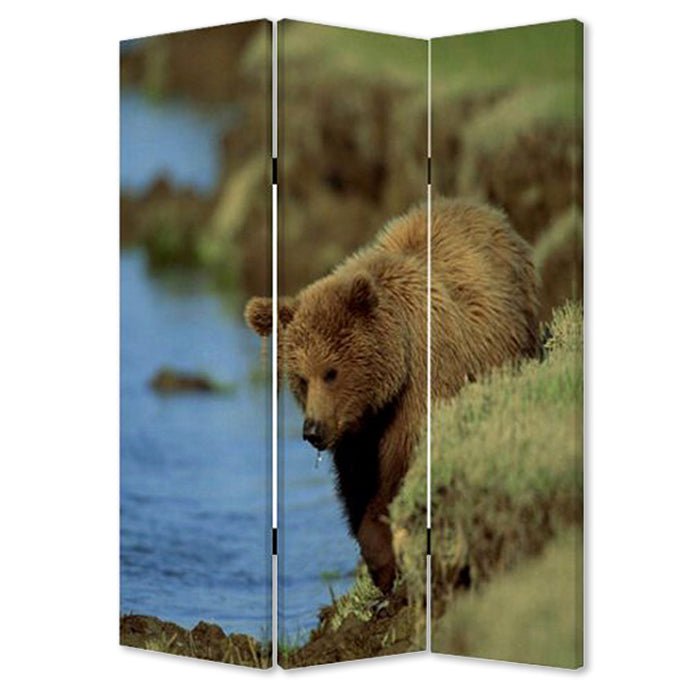 Multi Color Wood Canvas Bear Screen By Homeroots | Room Dividers | Modishstore