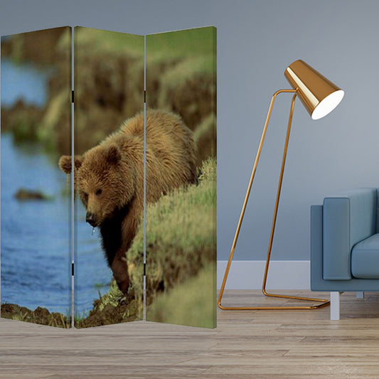 Multi Color Wood Canvas Bear Screen By Homeroots | Room Dividers | Modishstore - 2