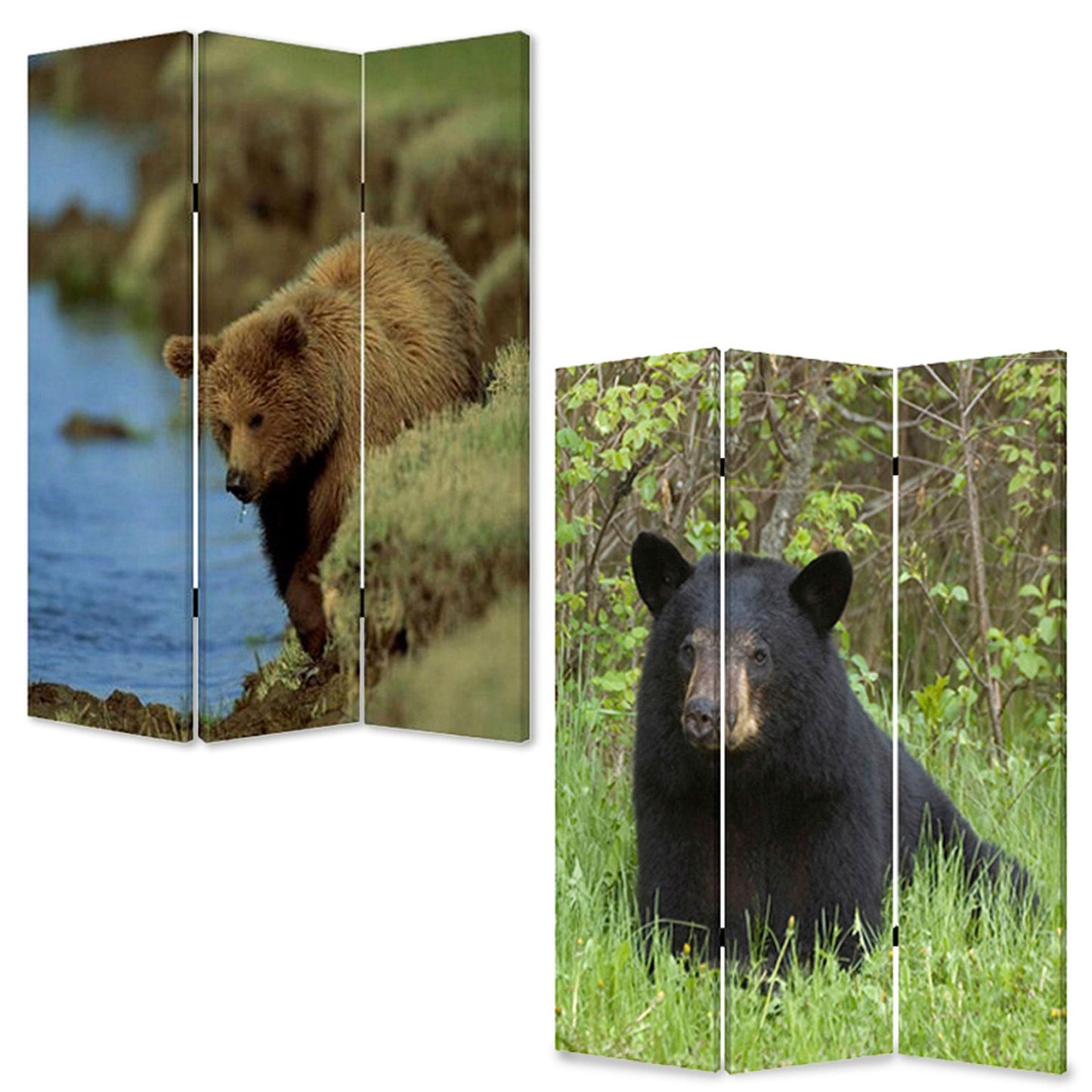 Multi Color Wood Canvas Bear Screen By Homeroots | Room Dividers | Modishstore - 3