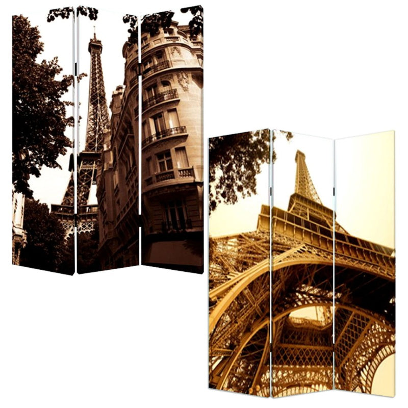 Multi Color Wood Canvas Paris Screen By Homeroots | Room Dividers | Modishstore - 2