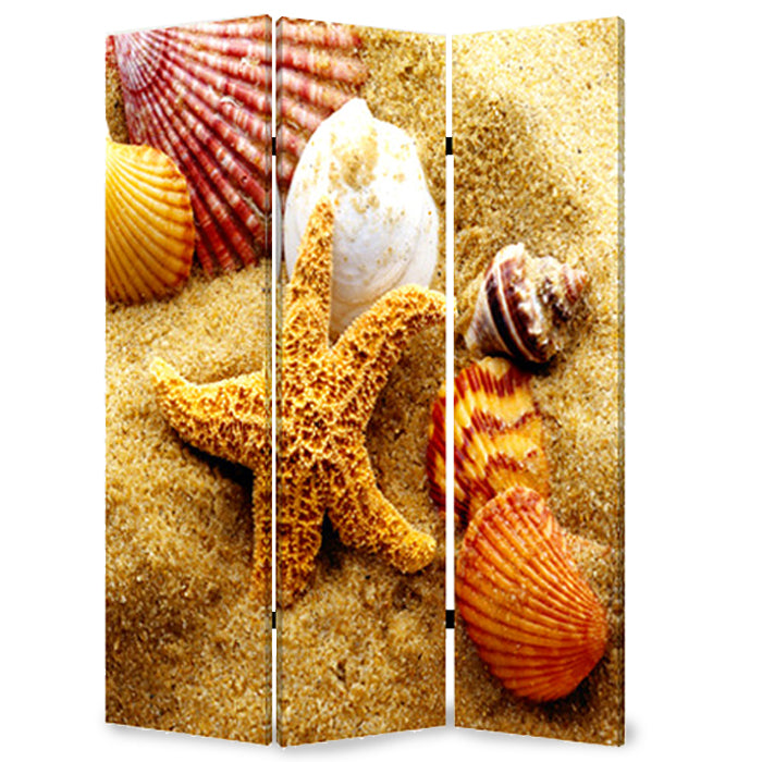 Multi Color Wood Canvas Sea Shell Screen By Homeroots | Room Dividers | Modishstore
