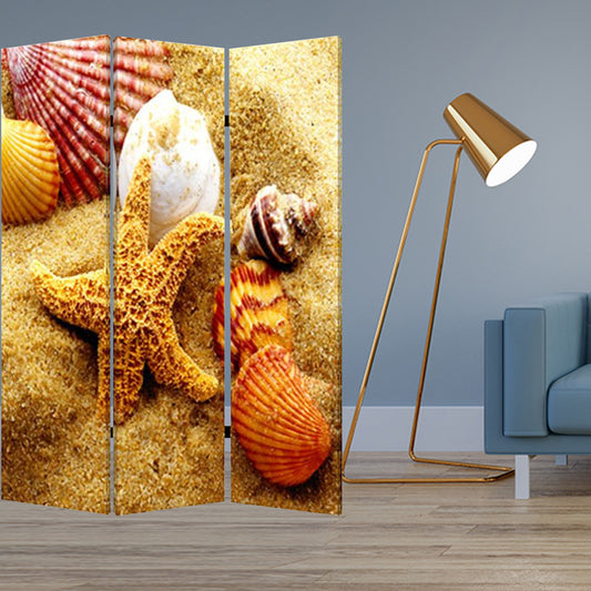 Multi Color Wood Canvas Sea Shell Screen By Homeroots | Room Dividers | Modishstore