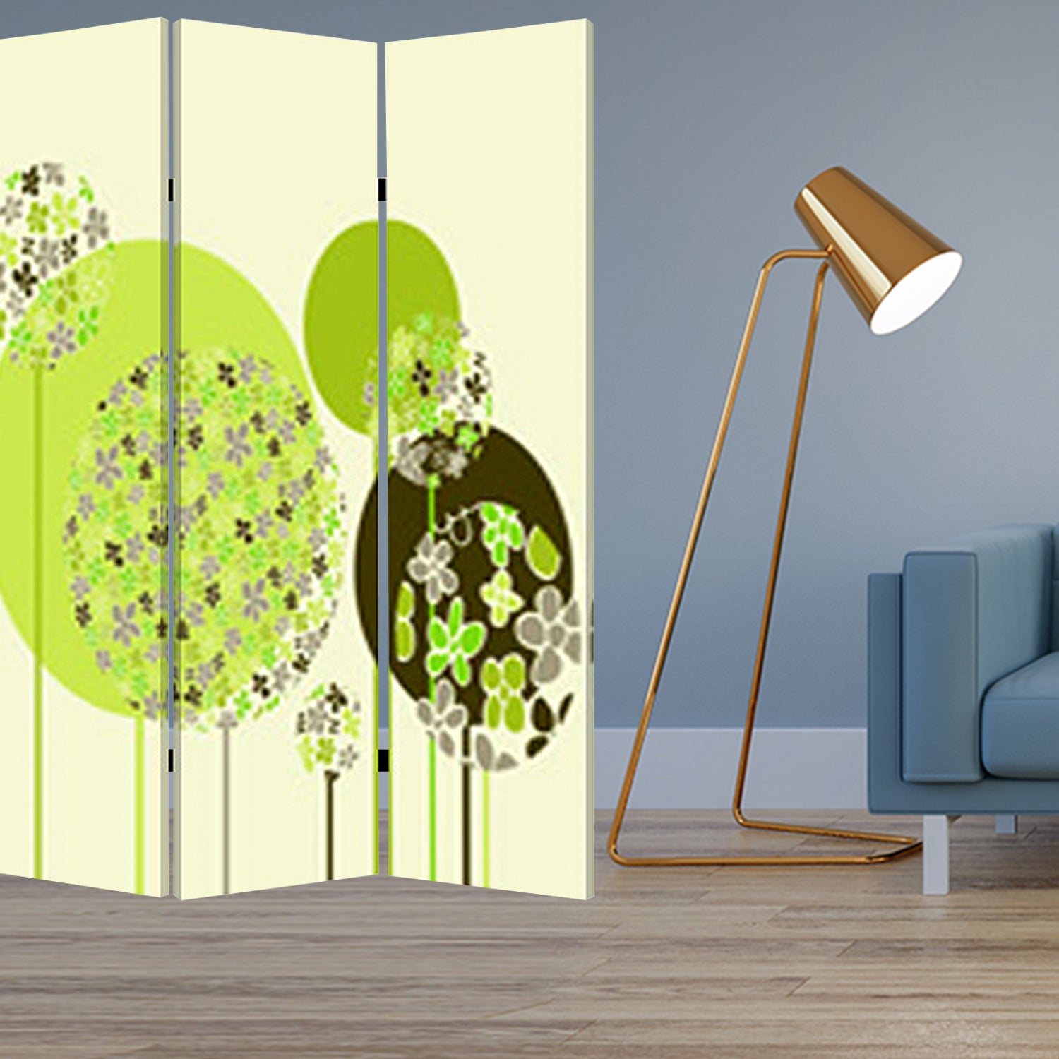 Multi Color Wood Canvas Floral Buds Screen By Homeroots | Room Dividers | Modishstore - 2