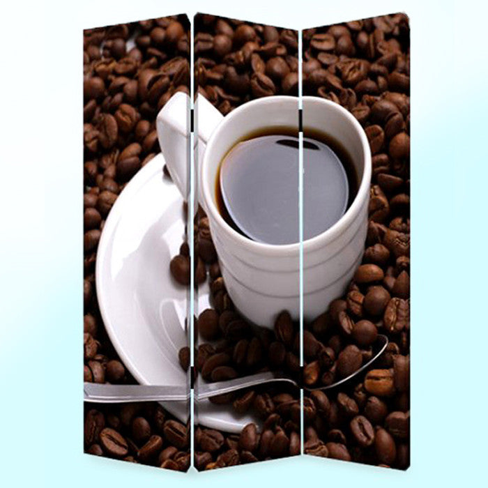 Multi Color Wood Canvas Coffee Time Screen By Homeroots | Room Dividers | Modishstore
