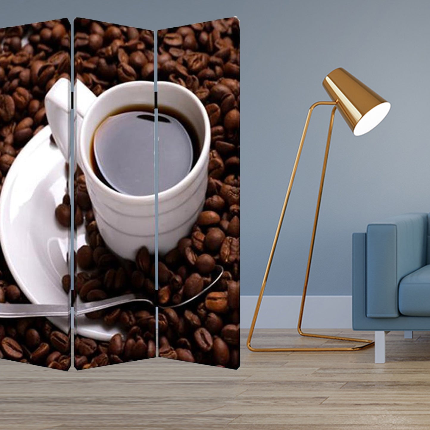 Multi Color Wood Canvas Coffee Time Screen By Homeroots | Room Dividers | Modishstore - 2
