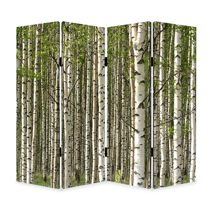 Multi Color Wood Canvas Prolific Forrest Screen By Homeroots | Room Dividers | Modishstore