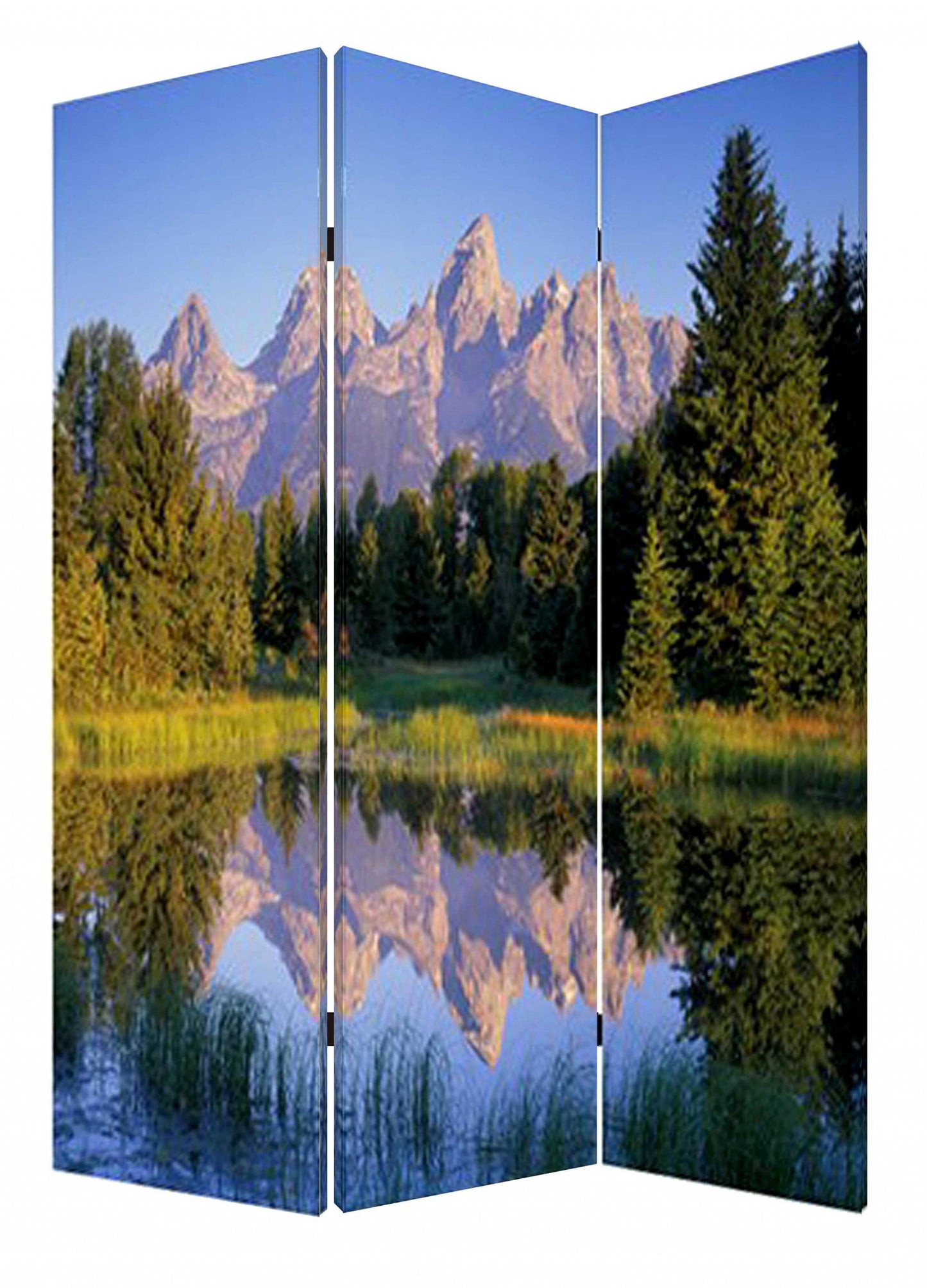 Multi Color Wood Canvas Mountain Peaks Screen By Homeroots | Room Dividers | Modishstore