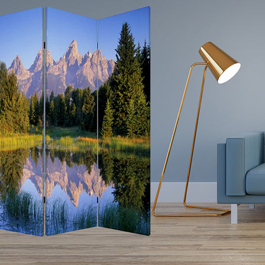 Multi Color Wood Canvas Mountain Peaks Screen By Homeroots | Room Dividers | Modishstore