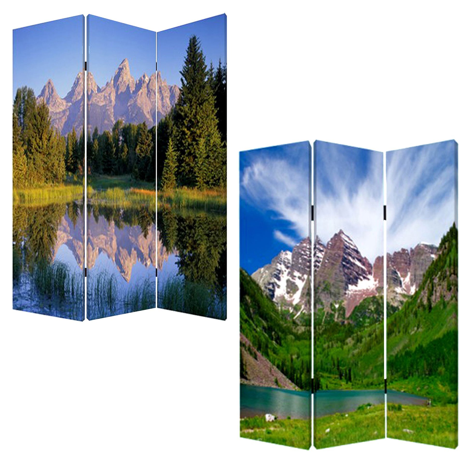 Multi Color Wood Canvas Mountain Peaks Screen By Homeroots | Room Dividers | Modishstore - 3