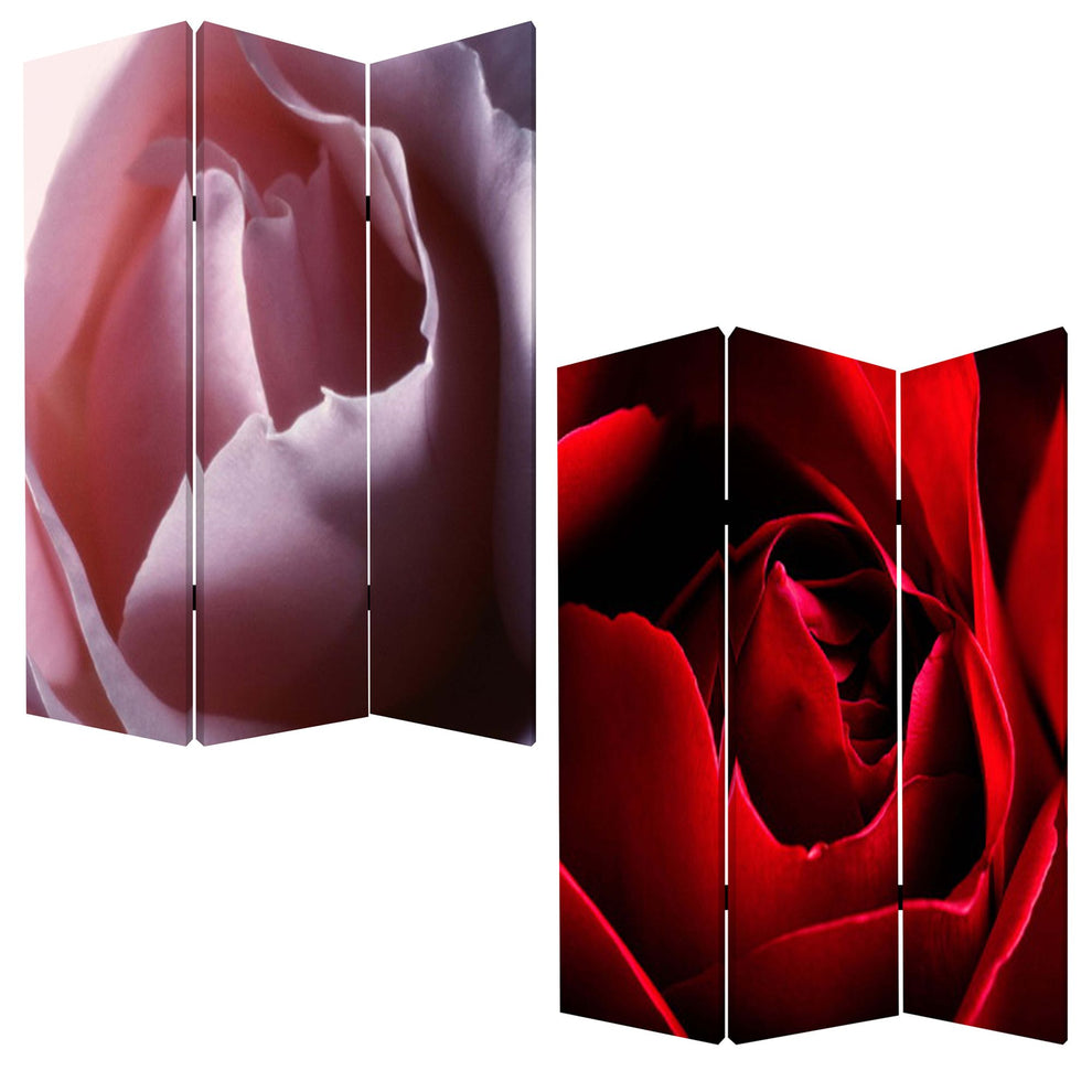 Multi Color Wood Canvas Rose Screen By Homeroots | Room Dividers | Modishstore - 3