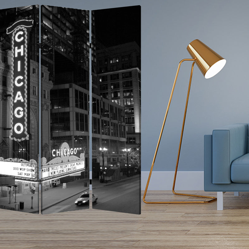 Multi Color Wood Canvas Chicago Screen By Homeroots | Room Dividers | Modishstore