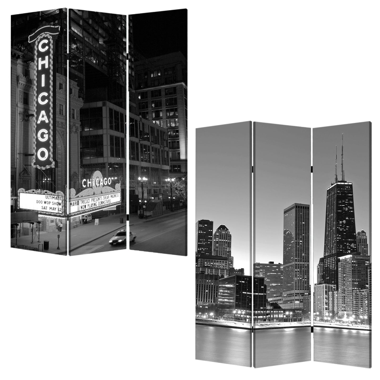 Multi Color Wood Canvas Chicago Screen By Homeroots | Room Dividers | Modishstore - 2