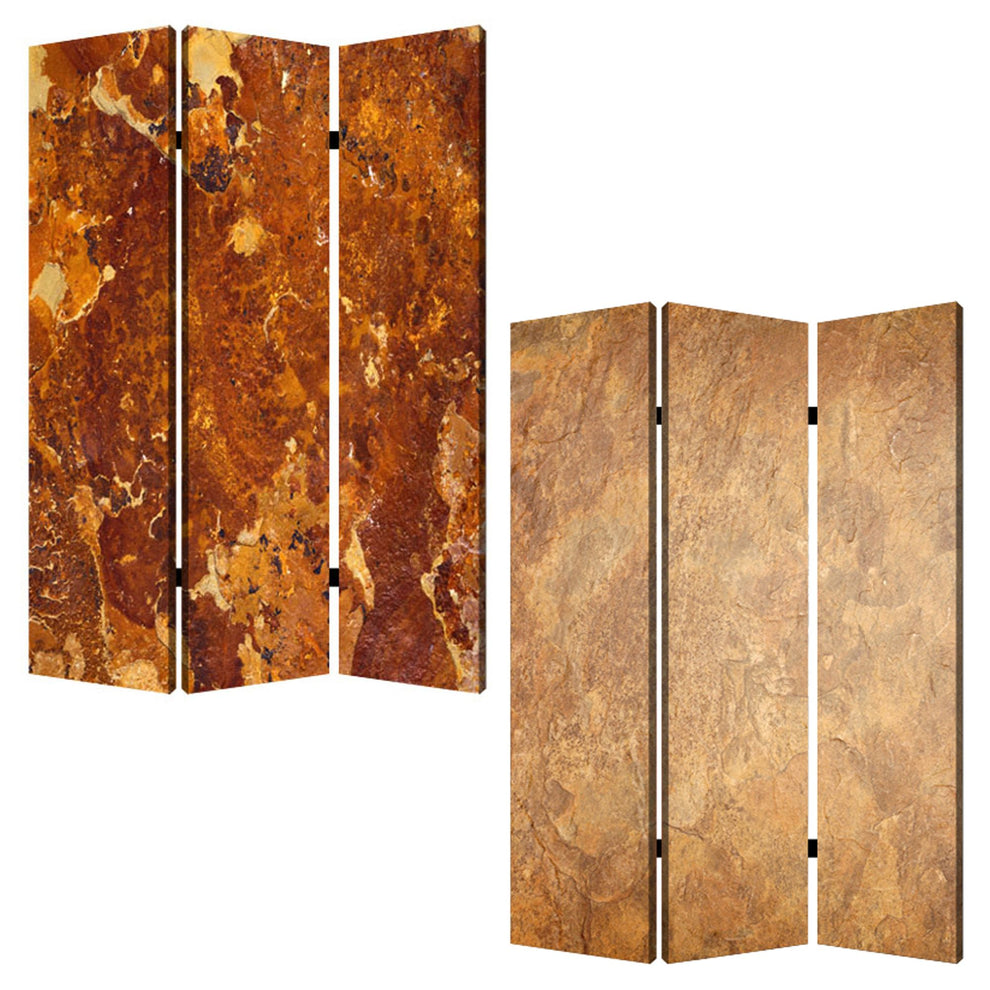 Multi Color Wood Canvas Brown Marble Screen By Homeroots | Room Dividers | Modishstore - 3