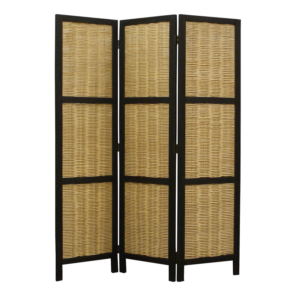 Dark Brown and Natural Willow 3 Panel Room Divider Screen By Homeroots | Room Dividers | Modishstore - 2