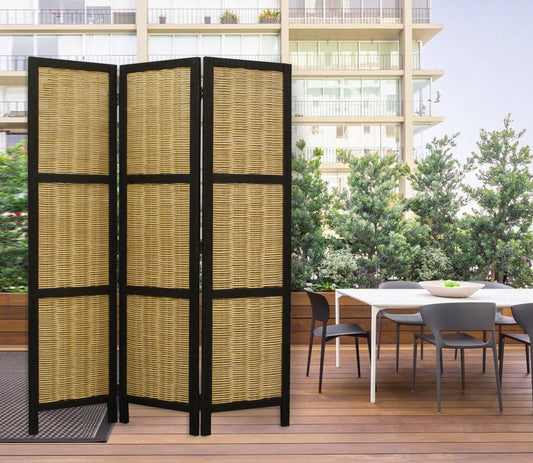 Dark Brown and Natural Willow 3 Panel Room Divider Screen By Homeroots | Room Dividers | Modishstore