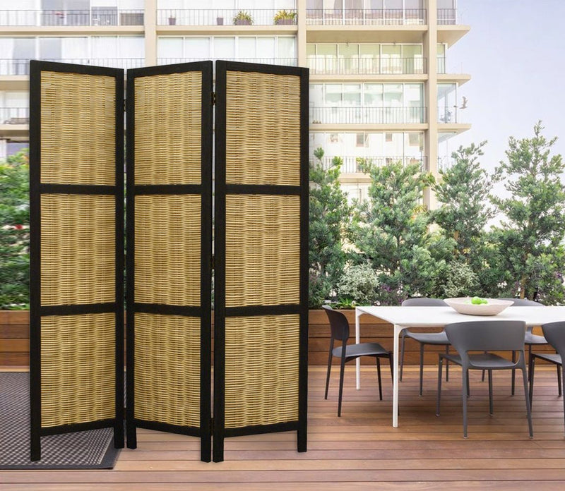 Dark Brown and Natural Willow 3 Panel Room Divider Screen By Homeroots | Room Dividers | Modishstore