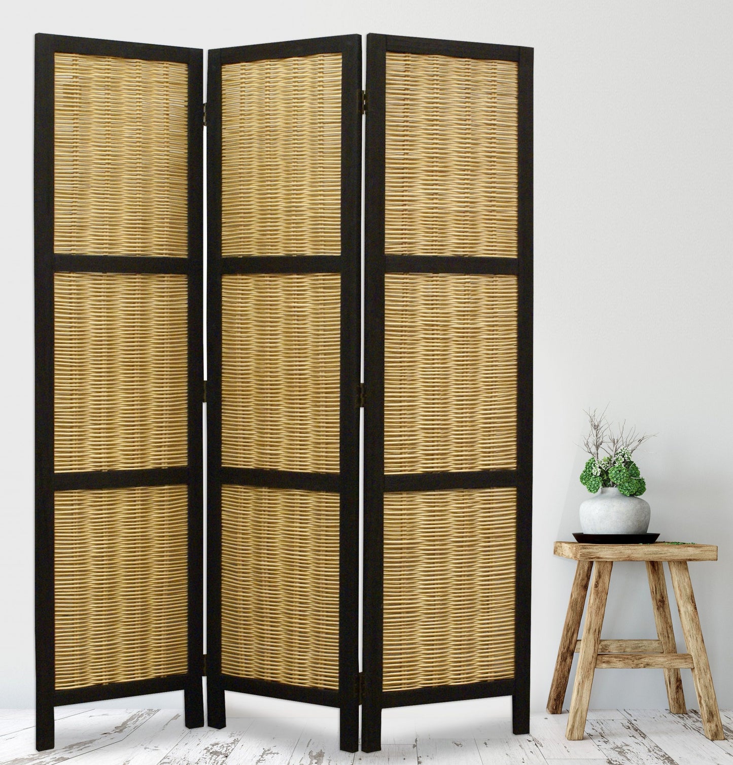 Dark Brown and Natural Willow 3 Panel Room Divider Screen By Homeroots | Room Dividers | Modishstore - 5