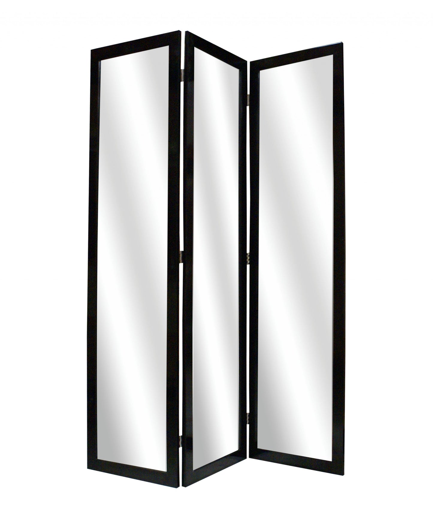 Black Glass & Wood Mirror Screen By Homeroots - 274678 | Room Dividers | Modishstore - 2