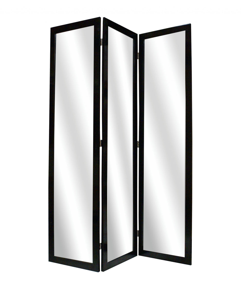 Black Glass & Wood Mirror Screen By Homeroots - 274678 | Room Dividers | Modishstore - 3