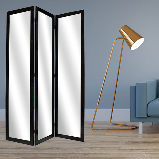 Black Glass & Wood Mirror Screen By Homeroots - 274678 | Room Dividers | Modishstore - 3