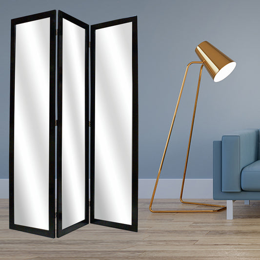 Black Glass & Wood Mirror Screen By Homeroots - 274678 | Room Dividers | Modishstore