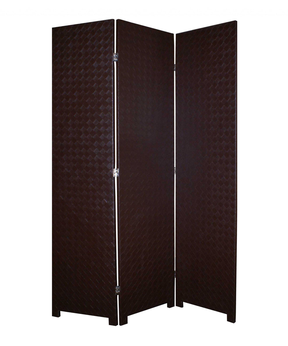 Brown Criss Cross Faux Leather Screen By Homeroots | Room Dividers | Modishstore - 2