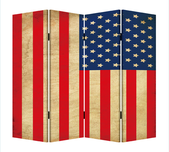 Multi Color Wood Canvas American Flag Screen By Homeroots - 274693 | Room Dividers | Modishstore - 2