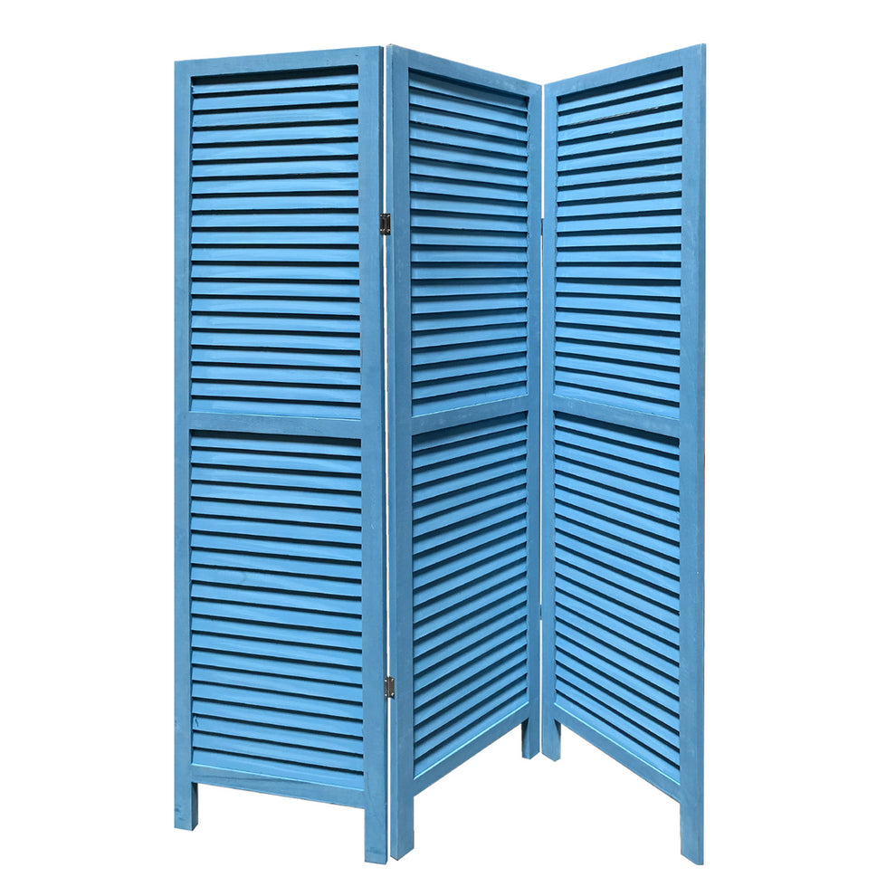 Blue Finish Wood Shutter 3 Panel Room Divider Screen By Homeroots | Room Dividers | Modishstore - 2