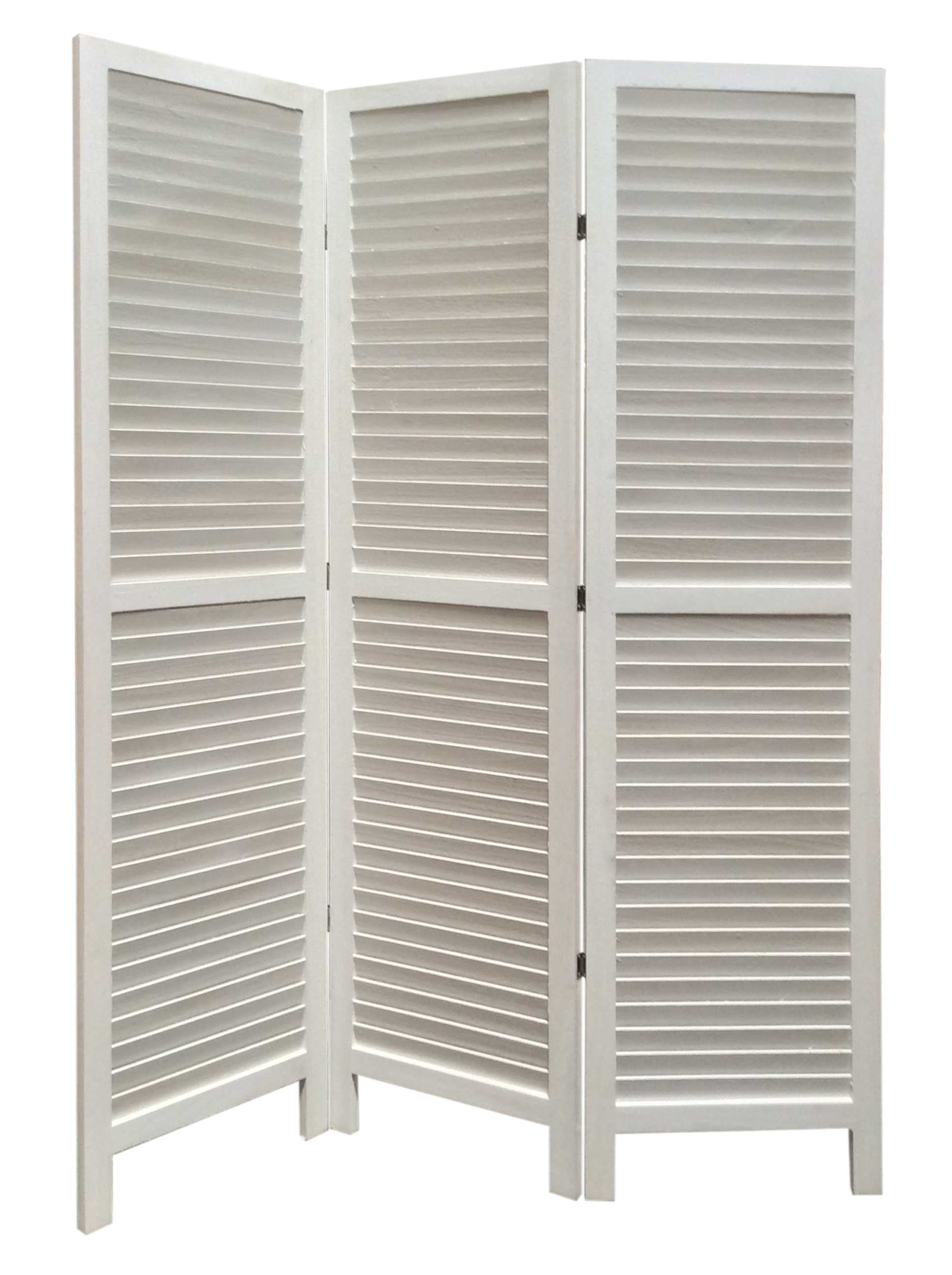 White Finish Wood Shutter 3 Panel Room Divider Screen By Homeroots | Room Dividers | Modishstore