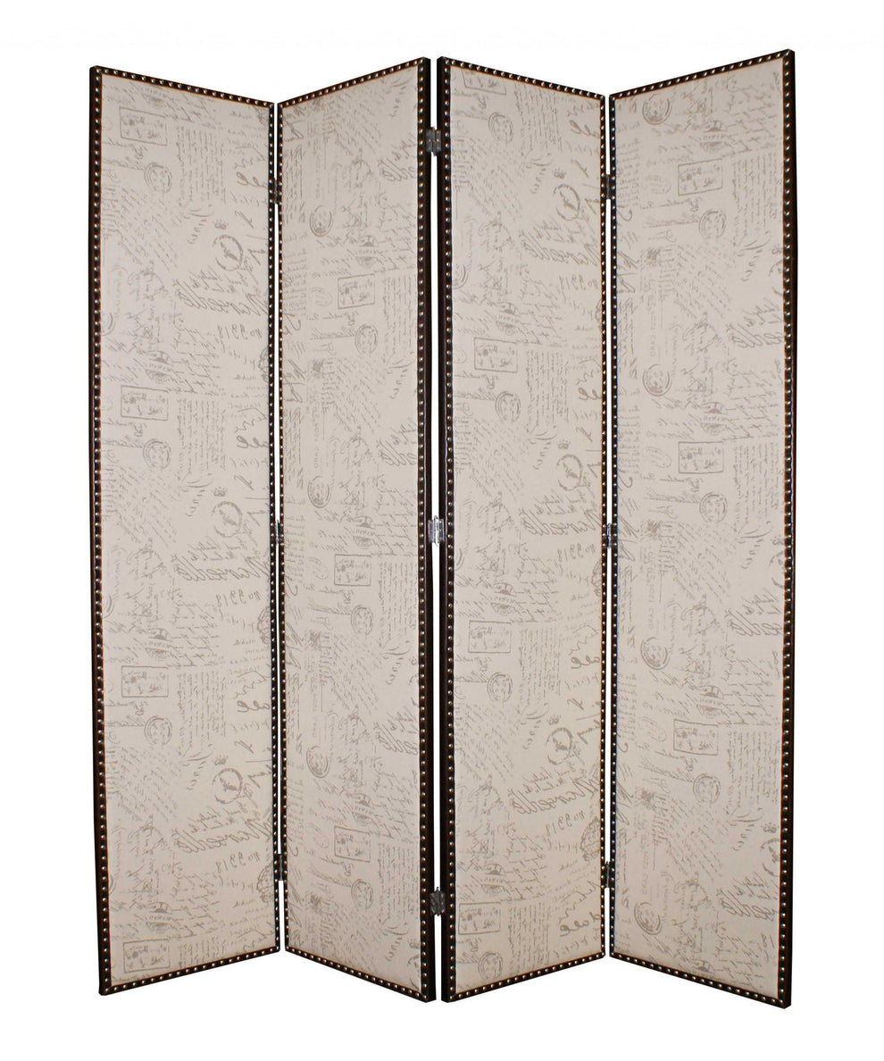 Tan Wood & Fabric Screen By Homeroots | Room Dividers | Modishstore - 3