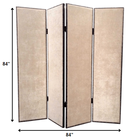 Beige Wood & Fabric Chateau Screen By Homeroots | Room Dividers | Modishstore - 2