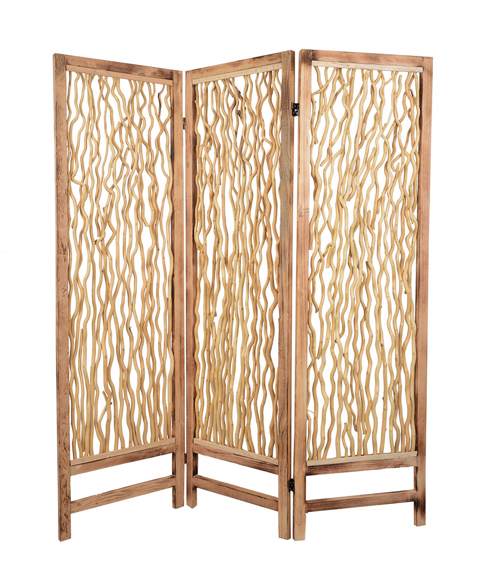 Brown 3 Panel Wood foldable Screen By Homeroots - 274728 | Room Dividers | Modishstore - 2