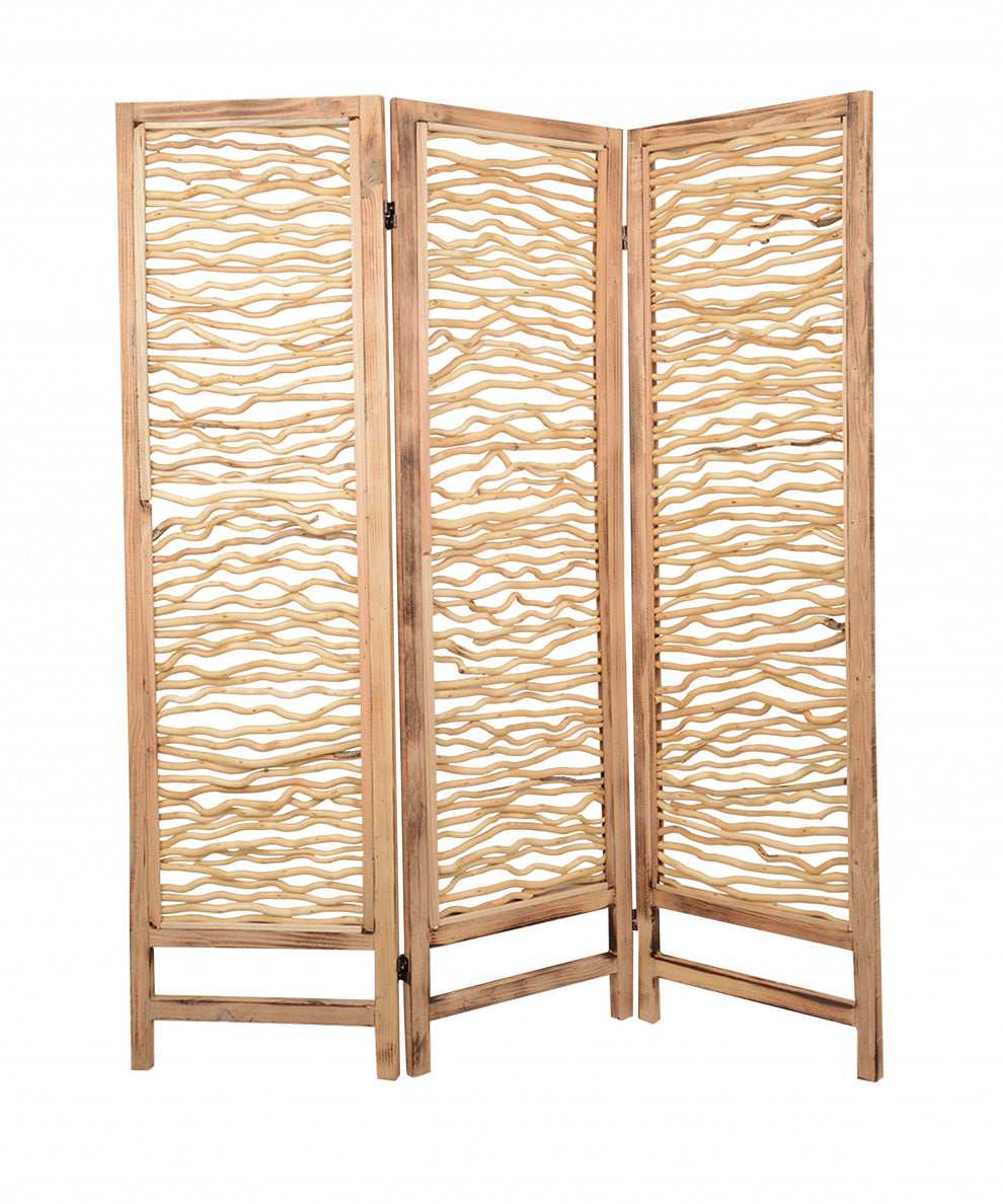 Brown 3 Panel Wood Foldable Screen By Homeroots - 274730 | Room Dividers | Modishstore - 2