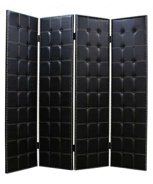 Black Faux leather Screen By Homeroots - 274734 | Room Dividers | Modishstore