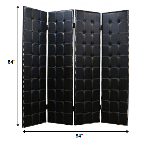Black Faux leather Screen By Homeroots - 274734 | Room Dividers | Modishstore - 2
