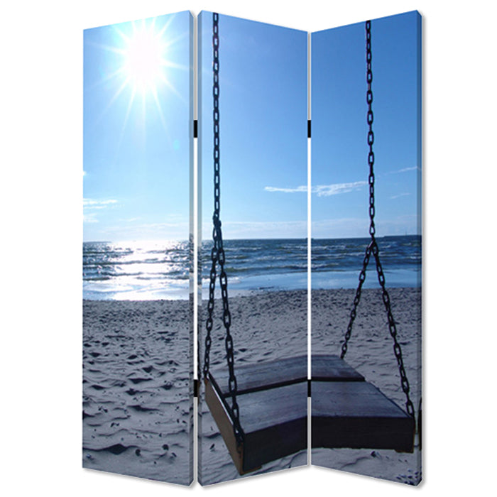 Multi Color Wood Canvas Seaside Serenity Screen By Homeroots | Room Dividers | Modishstore - 2