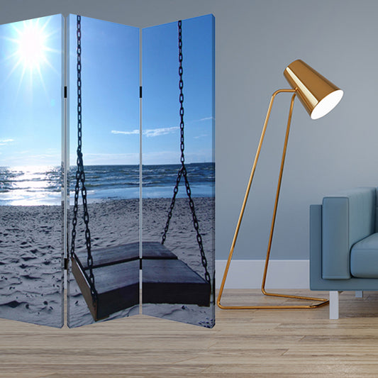 Multi Color Wood Canvas Seaside Serenity Screen By Homeroots | Room Dividers | Modishstore - 2