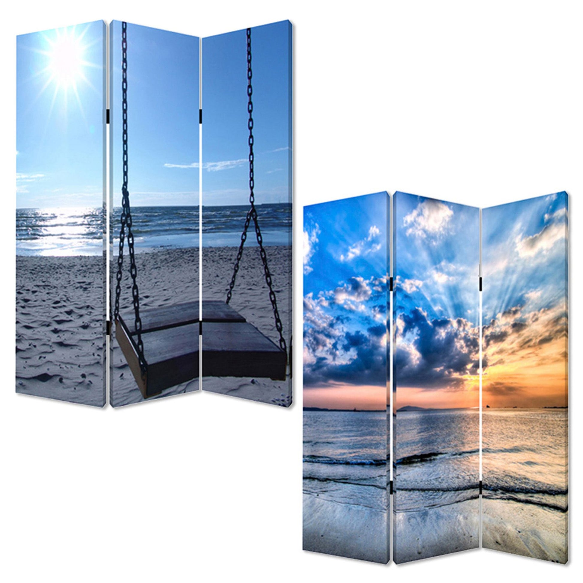 Multi Color Wood Canvas Seaside Serenity Screen By Homeroots | Room Dividers | Modishstore - 3