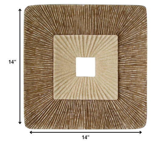 Brown Concave Square Double Layer Ribbed Wall Plaque Set of 2 By Homeroots | Wall Decor | Modishstore - 2