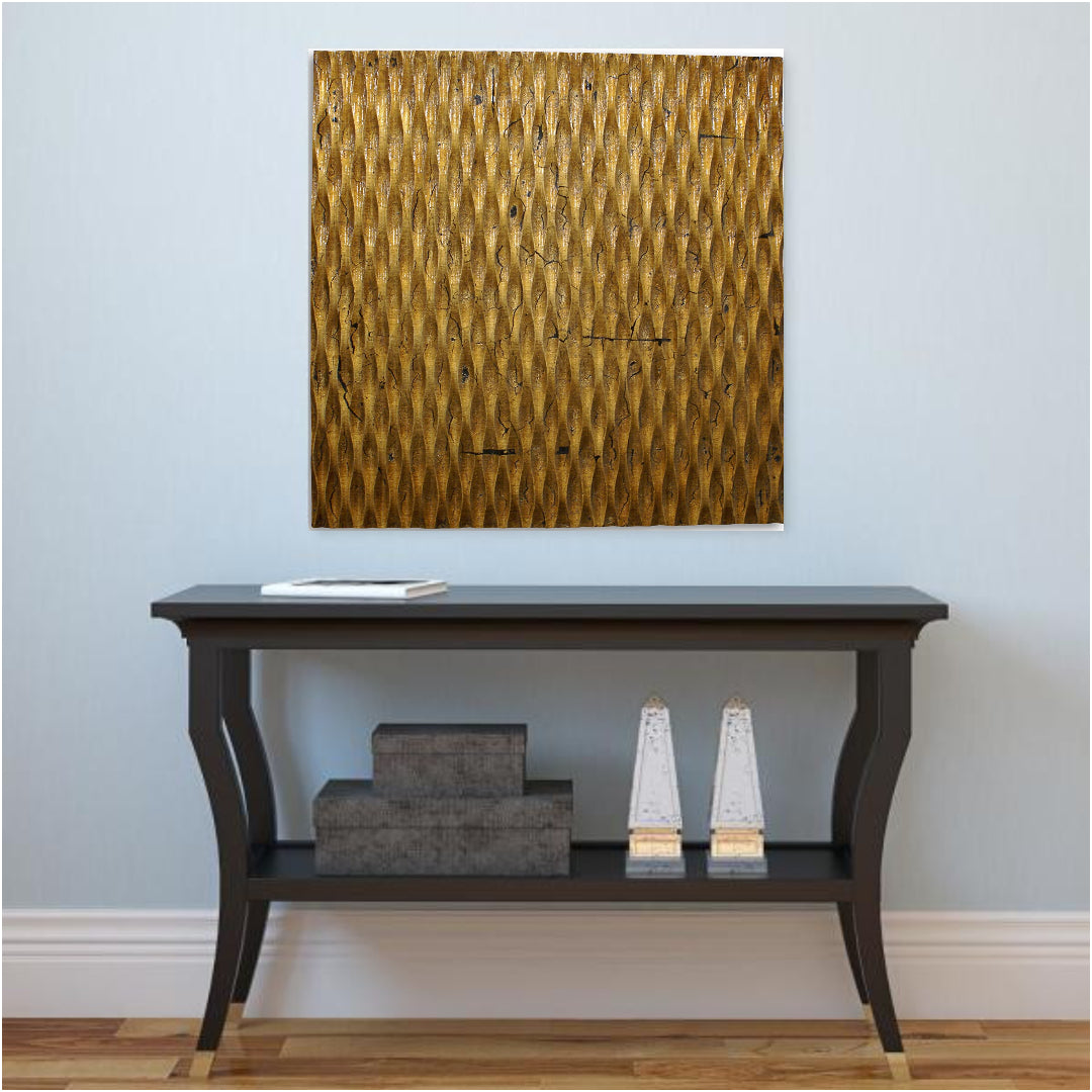 Raw Wood Look Gold Finish Square Wall Art By Homeroots | Wall Decor | Modishstore
