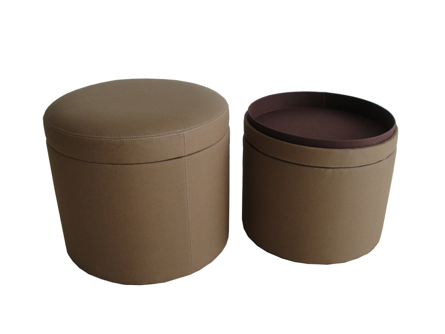 Tan Canvas Round Storage Ottoman By Homeroots | Ottomans | Modishstore