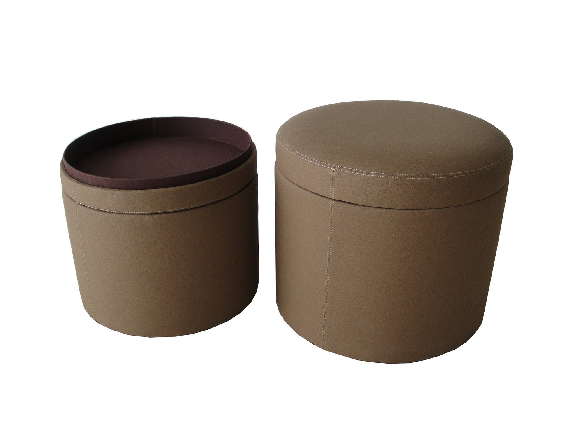 Tan Canvas Round Storage Ottoman By Homeroots | Ottomans | Modishstore - 3
