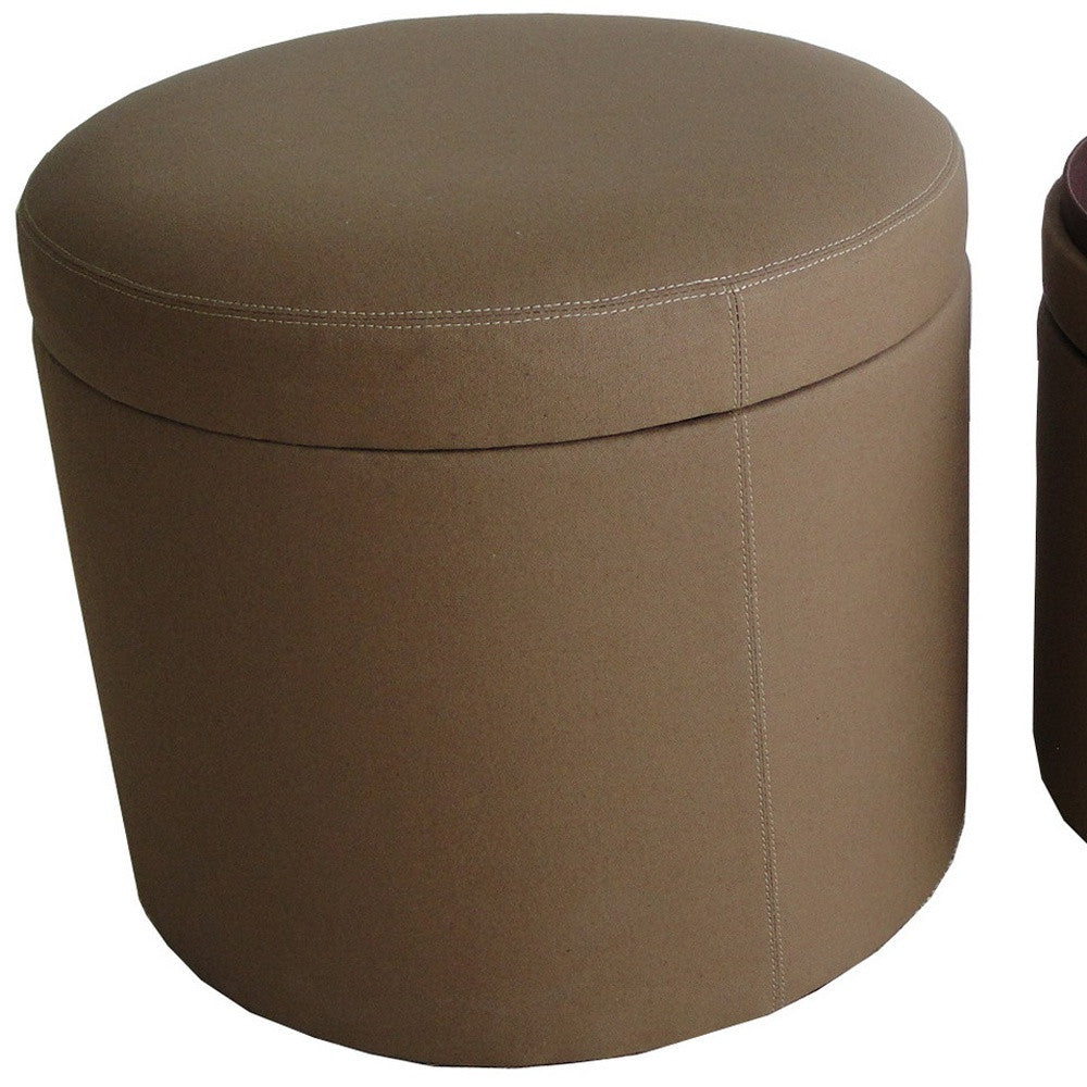 Tan Canvas Round Storage Ottoman By Homeroots | Ottomans | Modishstore - 4