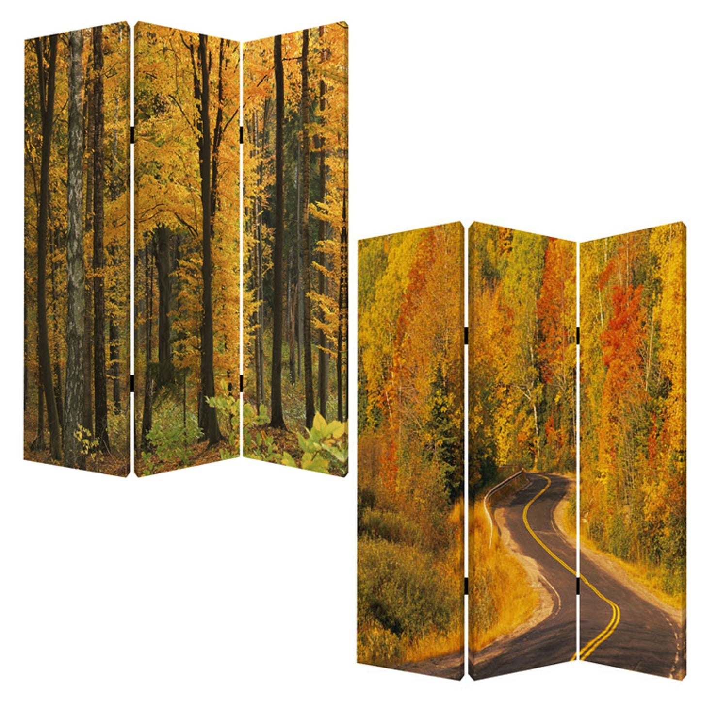 Multi Color Wood Canvas Autumn Journey Screen By Homeroots | Room Dividers | Modishstore - 3